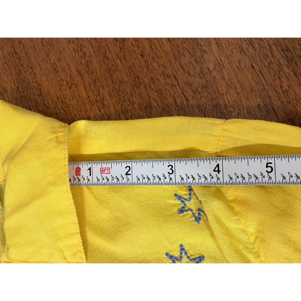 Johnny Was Workshop Yellow Cotton Embroidered Floral Sun Butterfly Shirt Small - Picture 12 of 16